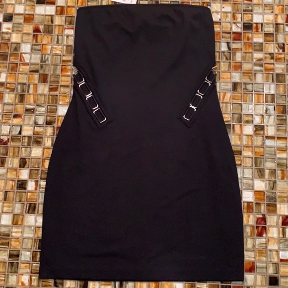 NWT Express Black Mini Dress w Open Buckle Cutouts - Picture 2 of 8